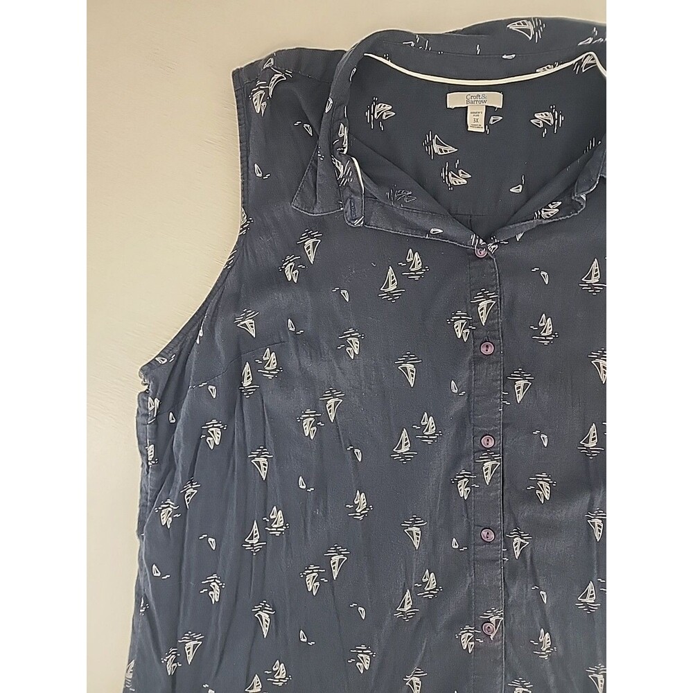 Coastal Nautical Sailboat Sailing Navy‎ Blue Sleeveless Top | Croft & Borrow 3X - Picture 2 of 7